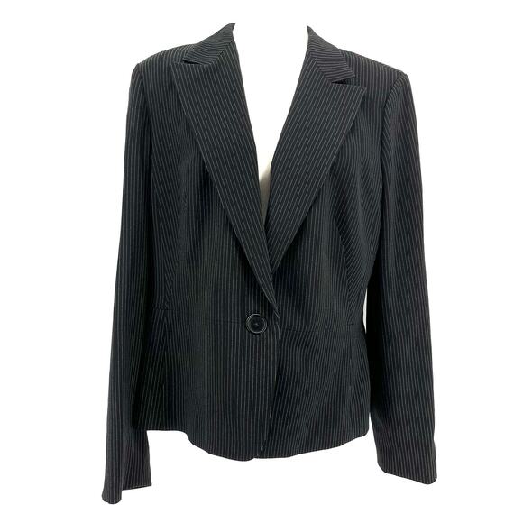 Anne Klein Black Pinstripe Button Jacket (16) - Picture 1 of 10